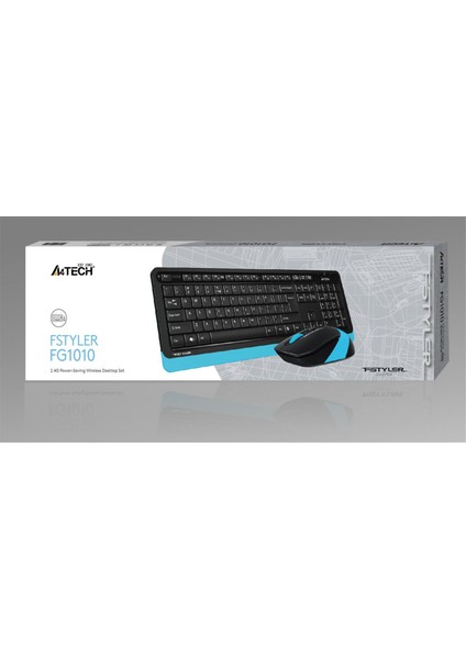 FG1010 Kablosuz Q Trk Optic Mouse Siyah/Mavi Multimedya Klavye - Mouse Set
