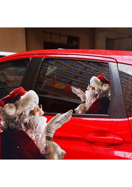 Araba Pencere Çıkartmaları 2 Adet 30*30CM 3D Karikatür Santa Araba Pencere Kapağı Otomatik Kapakları Gerçekçi Araba Sticker Noel Hediyesi(Sol ve Sağ) (Yurt Dışından)
