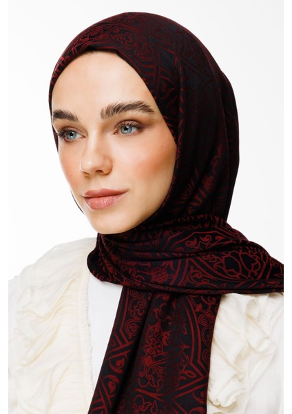 Morocco Desen Çift Taraflı Şal Siyah-Bordo modelleri