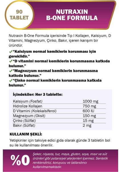 Nutraxin B-One Formula 90 Tablet 3 Adet modelleri
