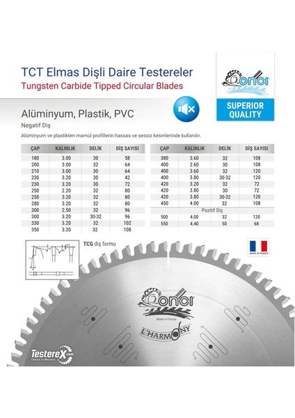 Oncı 210X3X30MM 64TCG Diş Alüminyum, Plastik, Pvc - Tct Elmas Daire Testere Bıçağı (Negatif Diş) fiyatları