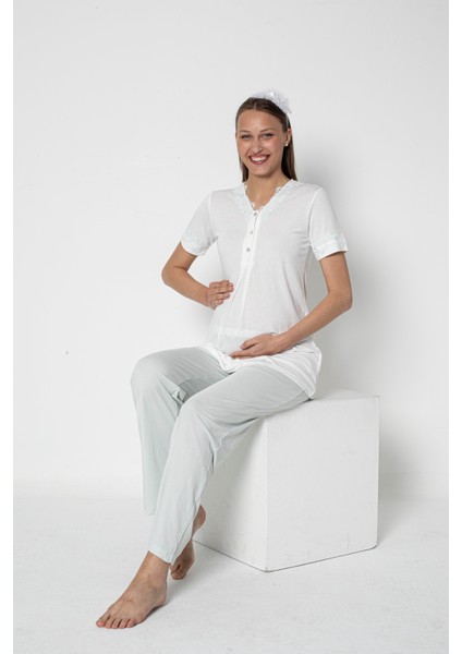 Lohusa Hamile Dantel Detaylı Kısa Kol Pijama Takımı Emzirme Hastane Çıkışı Flz 24-72 fiyatları