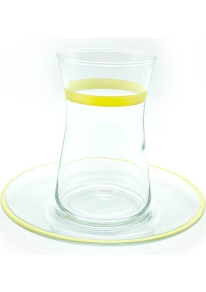 12 Parça 6 Kişilik Sarı Çay Seti, Şık ve Zarif Tasarım