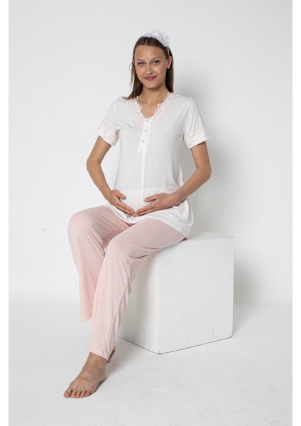 Lohusa Hamile Dantel Detaylı Kısa Kol Pijama Takımı Emzirme Hastane Çıkışı Flz 24-72 fiyatları
