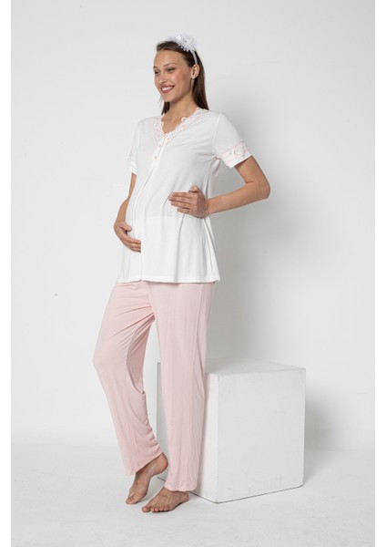Lohusa Hamile Dantel Detaylı Kısa Kol Pijama Takımı Emzirme Hastane Çıkışı Flz 24-72 modelleri