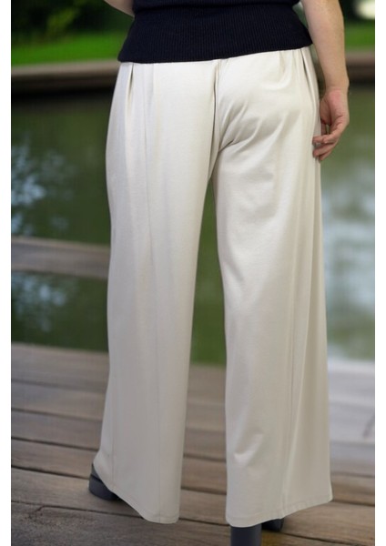 Ful Likralı Ön Arka Pileli Beli Lastikl Geniş Paça Büyük Beden 2 Iplik Penye Pantolon fiyatları