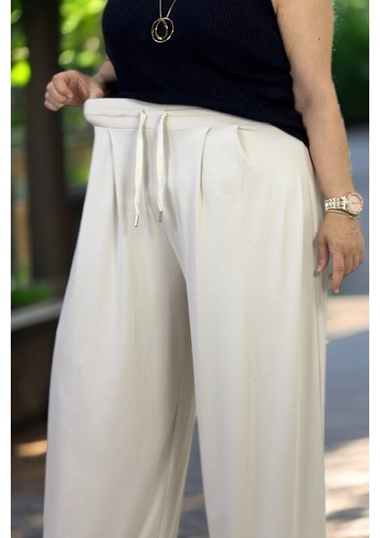 Ful Likralı Ön Arka Pileli Beli Lastikl Geniş Paça Büyük Beden 2 Iplik Penye Pantolon modelleri