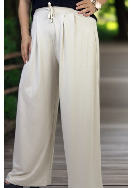 Ful Likralı Ön Arka Pileli Beli Lastikl Geniş Paça Büyük Beden 2 Iplik Penye Pantolon fırsatları