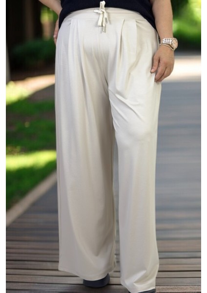 Ful Likralı Ön Arka Pileli Beli Lastikl Geniş Paça Büyük Beden 2 Iplik Penye Pantolon indirimleri