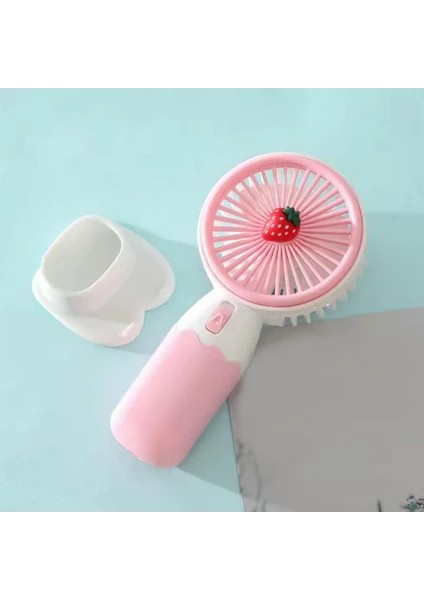 Şarjlı Mini El Fanı ve Masaüstü Fanı, Yüksek Hızlı Vantilatör, Güçlü Pervaneli Fan Renkli Meyve Desenli,