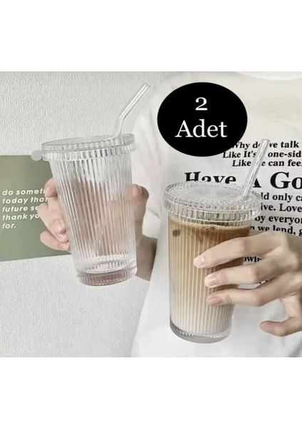 2'li 600ML Turuncu Kapaklı Pipetli Ofis ve Plaza Bardağı Seti