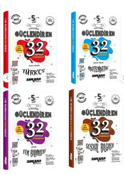 2025 5.sınıf 32 Haftalık Deneme Türkçe+Matematik+Fen Bilimleri+Sosyal 4lü Set