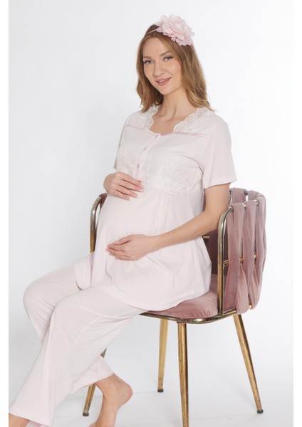 Lohusa Hamile Dantel Detaylı Kısa Kol Pijama Takımı Emzirme Hastane Çıkışı Flz 24-73 fırsatları