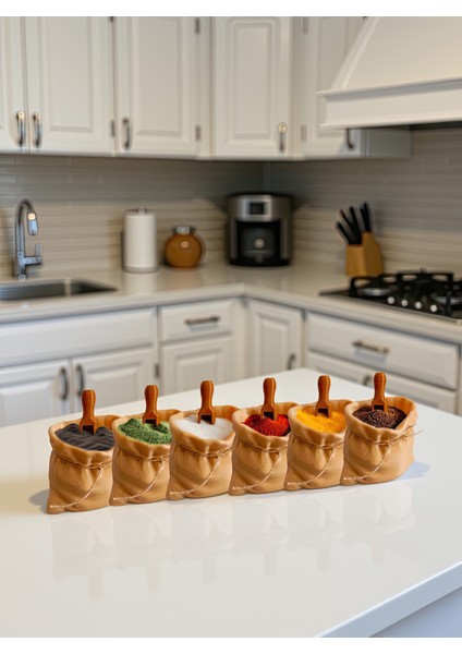 6'lı Çuval Görünümlü Kaşıklı Baharatlık Seti-Baharatlık Takımı-Baharatlık modelleri