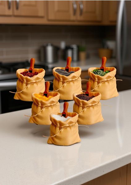 6'lı Çuval Görünümlü Kaşıklı Baharatlık Seti-Baharatlık Takımı-Baharatlık fırsatları