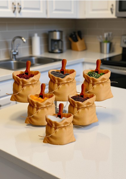 6'lı Çuval Görünümlü Kaşıklı Baharatlık Seti-Baharatlık Takımı-Baharatlık indirimleri