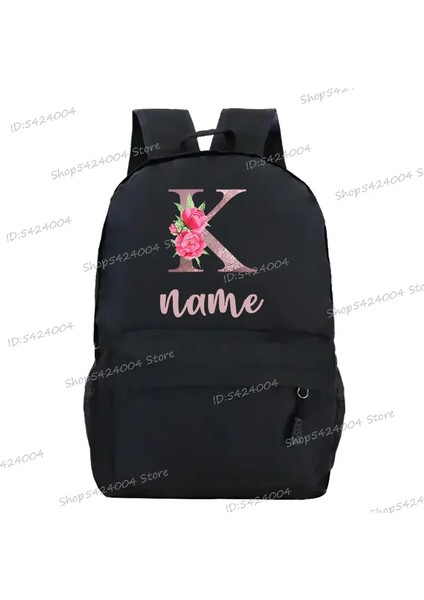 Dıy Adı Okul Sırt Çantaları Pembe Gül 26 Alfabe Harajuku Moda Trendi Dış Mekan Seyahat Sırt Çantası Fermuarı Dizüstü Omuzlar Çanta Renk: BK14 (Yurt Dışından)