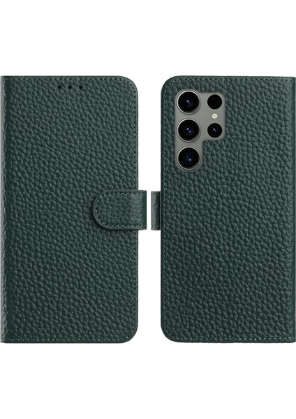 Samsung Galaxy S23 Ultra Cüzdan Standı Litchi Dokulu Inek Derisi Kapaklı Telefon Kılıfı (Yurt Dışından)