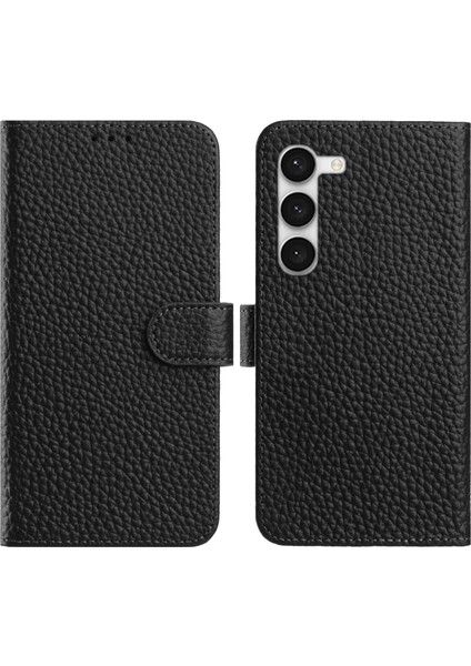 Samsung Galaxy S23 Plus Cüzdan Standı Litchi Dokulu Inek Derisi Kapaklı Telefon Kılıfı (Yurt Dışından)