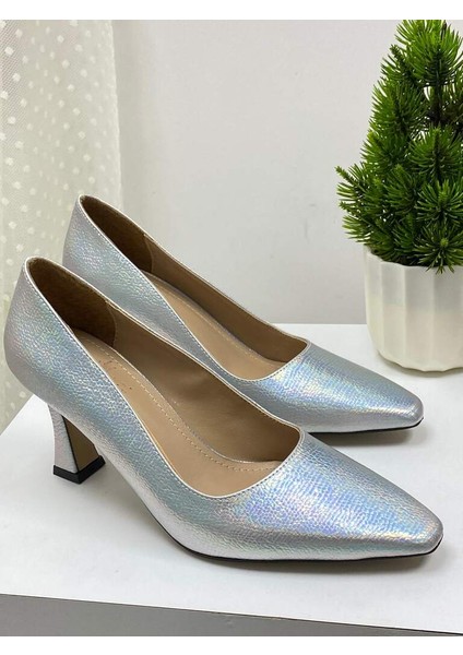 0000028 Renk: Gümüş Parıltılı Stiletto Günlük Topuklu Ayakkabı fiyatları