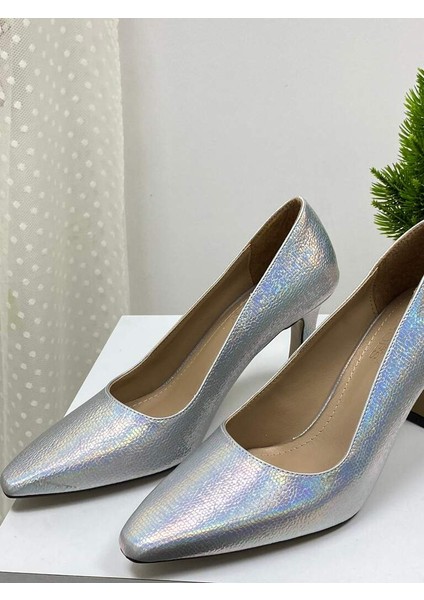 0000028 Renk: Gümüş Parıltılı Stiletto Günlük Topuklu Ayakkabı modelleri