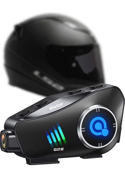 Q28 Intercom | Motorcu Kaskı Için Bluetooth ve Aksiyon Kamerası | Full Hd 1080P Kayıt | Gürültü Önleyici Mikrofon | Sd Kart Destekli | 20 Saat Kullanım | Su Sıçramasına Dayanıklı