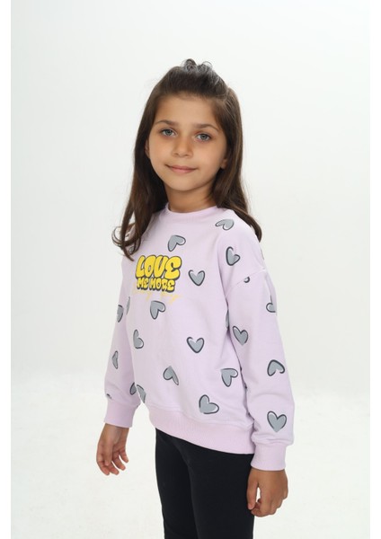 Kız Çocuk Love Kalp Baskılı Sweatshirt
