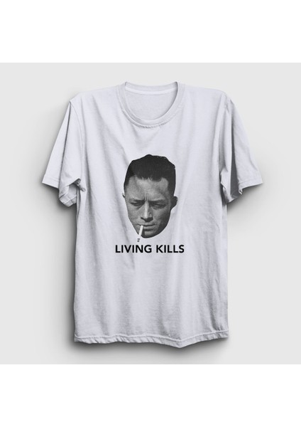 Unisex Beyaz Living Kills Albert Camus T-Shirt