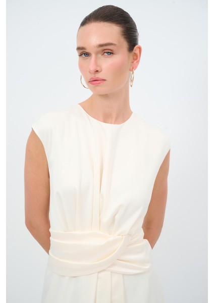 Pilise Detaylı Uzun Elbise Kemik 124L9502000 modelleri