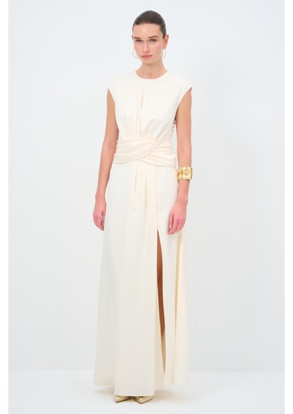 Pilise Detaylı Uzun Elbise Kemik 124L9502000 fırsatları