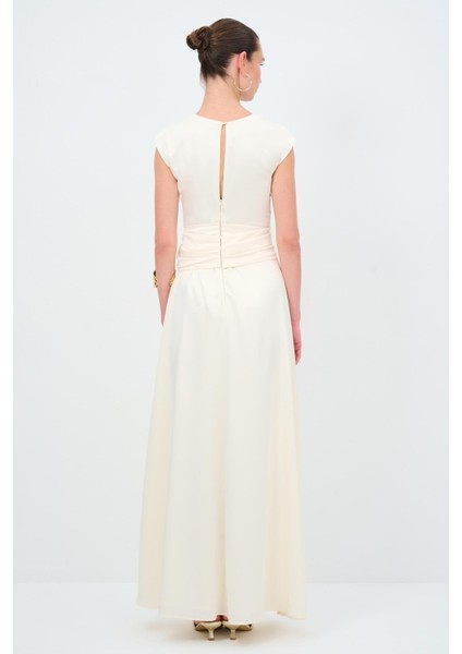 Pilise Detaylı Uzun Elbise Kemik 124L9502000 indirimleri