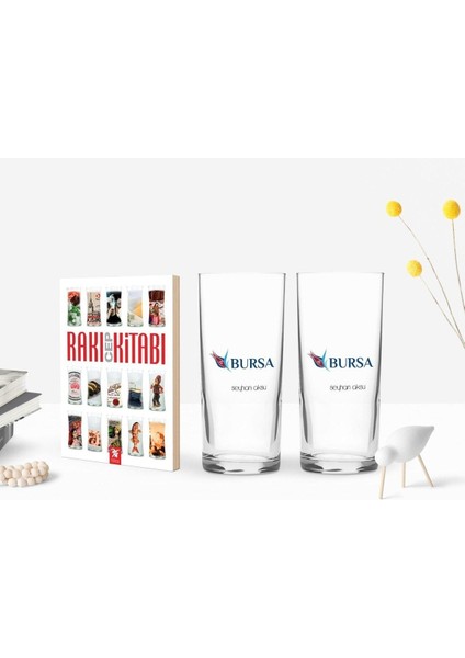 Renkli Bursa Tasarımlı Ikili Rakı Bardağı ve Cep Kitabı Hediye Seti