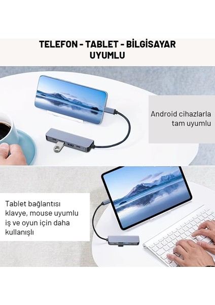 Çoklu Bağlantı Type-C Girişli Çoğaltıcı Çevirici Iki USB Iki Type-C Şarj Imkanı HDMI