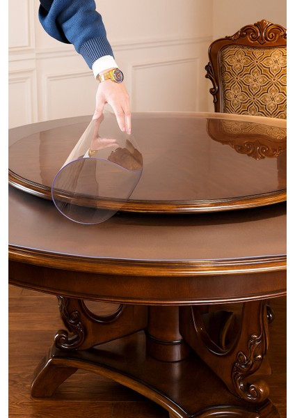 Yuvarlak Şeffaf Kalın Masa Örtüsü 1,4 mm | Pvc Kaymaz Silinebilir Örtü fırsatları