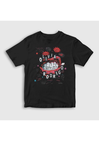 Unisex Çocuk Siyah Guts World Tour Olivia Rodrigo T-Shirt