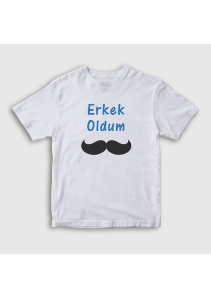 Unisex Çocuk Beyaz Erkek Oldum Sünnet T-Shirt
