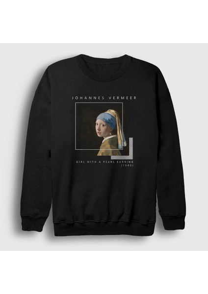 Unisex Siyah Girl With A Pearl Earring Johannes Vermeer Sweatshirt