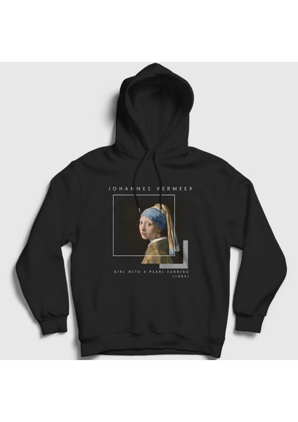 Unisex Siyah Girl With A Pearl Earring Johannes Vermeer Kapüşonlu Sweatshirt