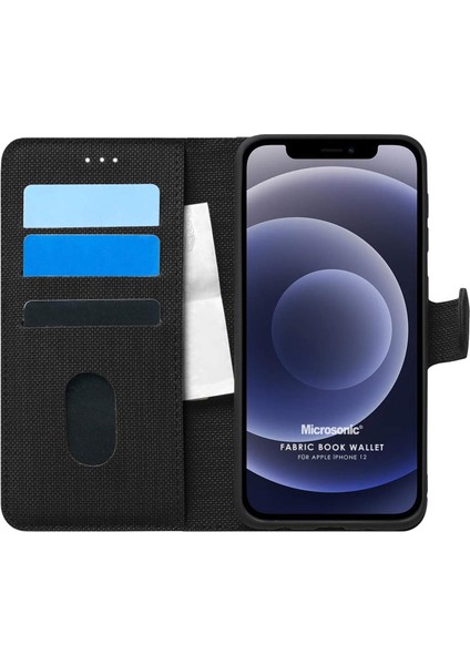 iPhone 12 Için Kılıf Fabric Book Wallet Siyah [iphone 12 ile Uyumlu Kılıf - Siyah]