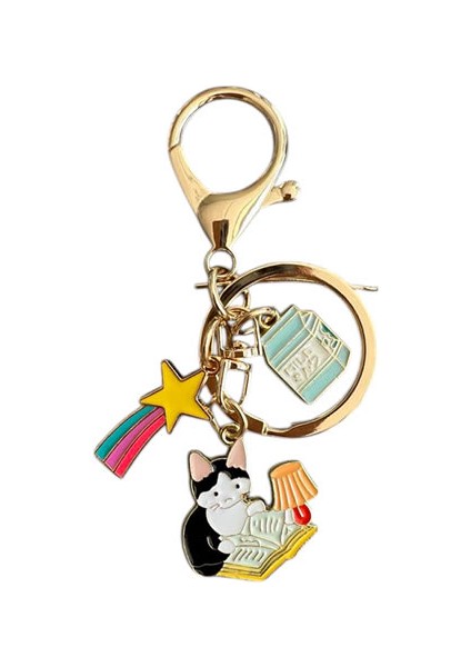 Gökkuşağı Kitapsever Kedi Metal Charm Anahtarlık fiyatları