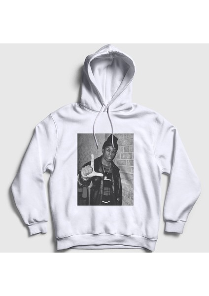Unisex Beyaz Harlem Rapper Hiphop Big L Kapüşonlu Sweatshirt