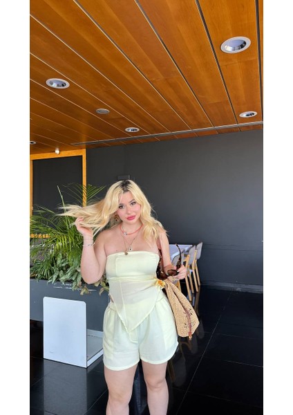 Straplez Meri Şort Bluz Takım modelleri