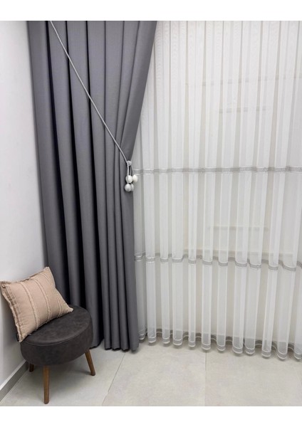 Nivemeshome Olivia 2025 V-3 Gümüş Detaylı 1/3 Sık Pileli Tül Perde Apm fiyatları