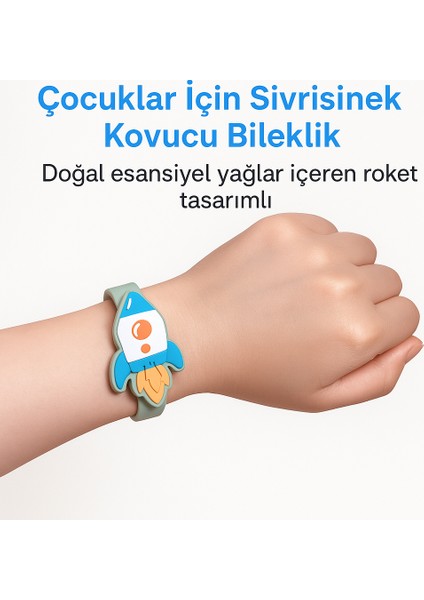 Çocuklar Için Böcek/sivrisinek Kovucu Bileklik–roket Tasarımlı | Doğal ve Şık Koruma, 1 Aylık Koruma