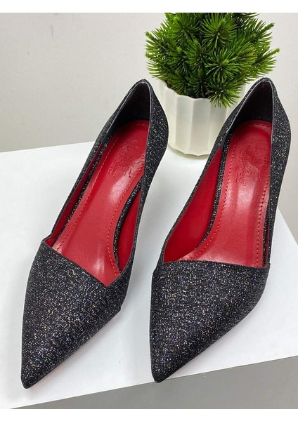 0000029 Renk: Siyah Sim Detaylı Topuklu Günlük Kadın Stiletto Ayakkabı