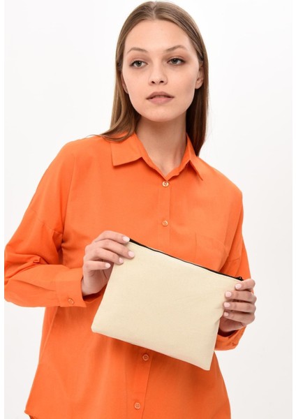 Kanvas Kumaş Clutch Çanta (25x18)