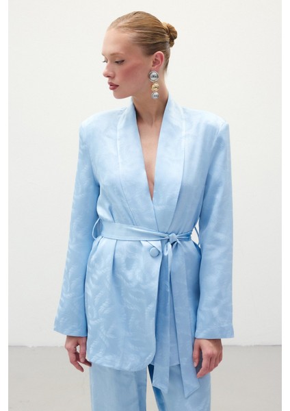 Jakar Saten Ceket - Mavi