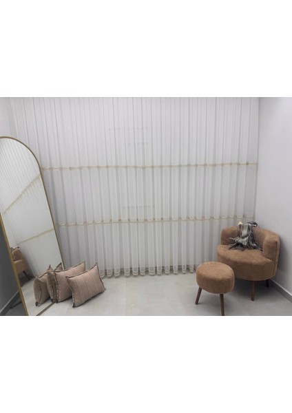 Nivemeshome Olivia 2025 Altın Detaylı 1/3 Sık Pileli Tül Perde Apm