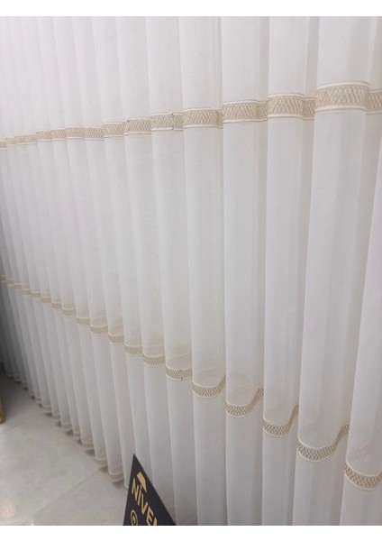 Nivemeshome Olivia 2025 Altın Detaylı 1/3 Sık Pileli Tül Perde Apm indirimleri