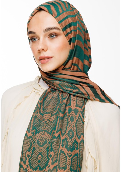 Riad Desen Çift Taraflı Şal Zümrüt-Kayısı